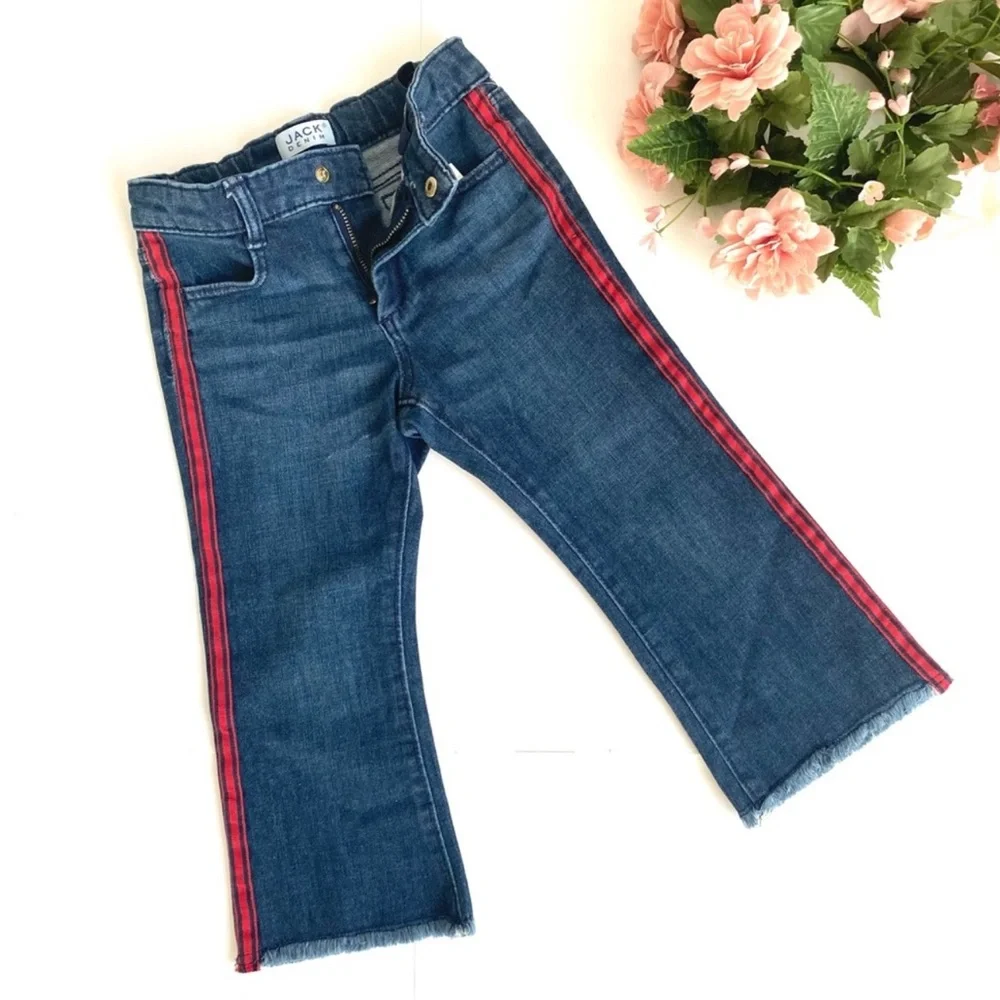 NWT Janie and Jack Blue Red Side Stripe Raw Hem Girl Jeans
